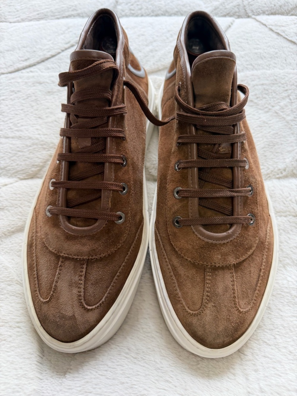 $850 Ferragamo Angel Gancini Parigi Logo Brown Suede Mid-Top Sneakers 10 11 - Picture 3 of 10